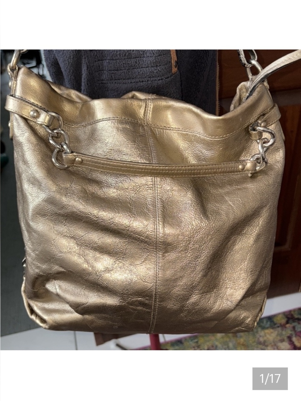 Coach Brooke leather shoulder bag metallic gold/silver 13.5”h Silvertone
Har